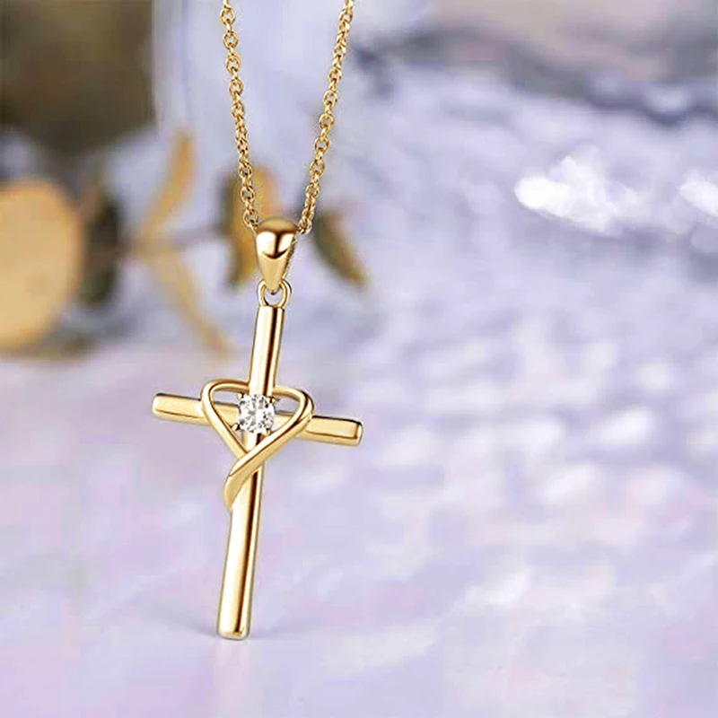 Huitan Delicate Trendy Cross Necklace Female Fashion Jewelry with