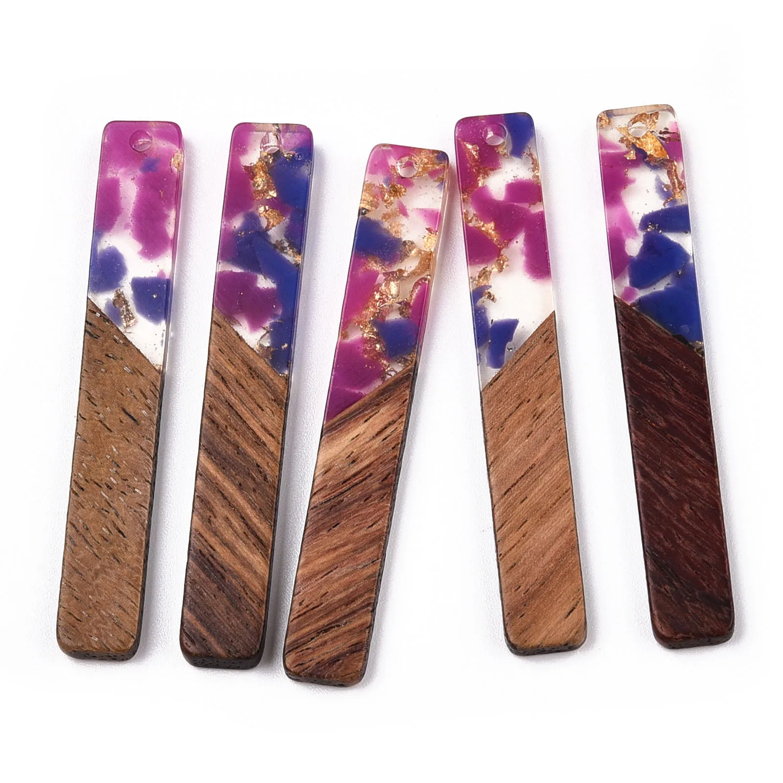 100pcs Transparent Resin Walnut Wood Big Pendants Strip Rectangle Charms for DIY Earrings Necklace Jewelry Making