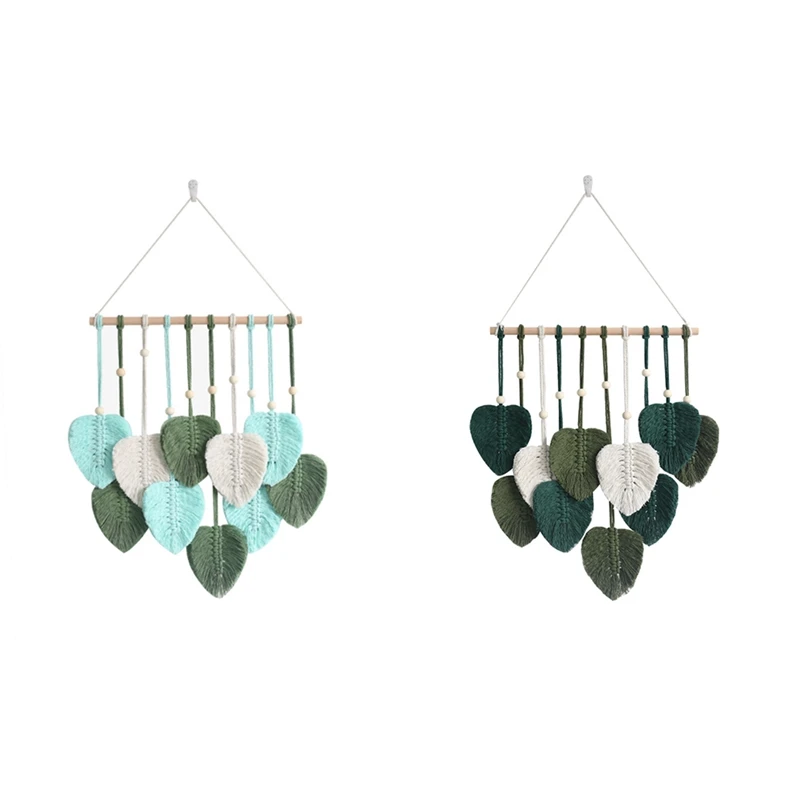

Настенные подвесные листья макраме, Настенный декор в стиле бохо, настенный подвесной гобелен ручной работы с плетеными листьями и кисточками