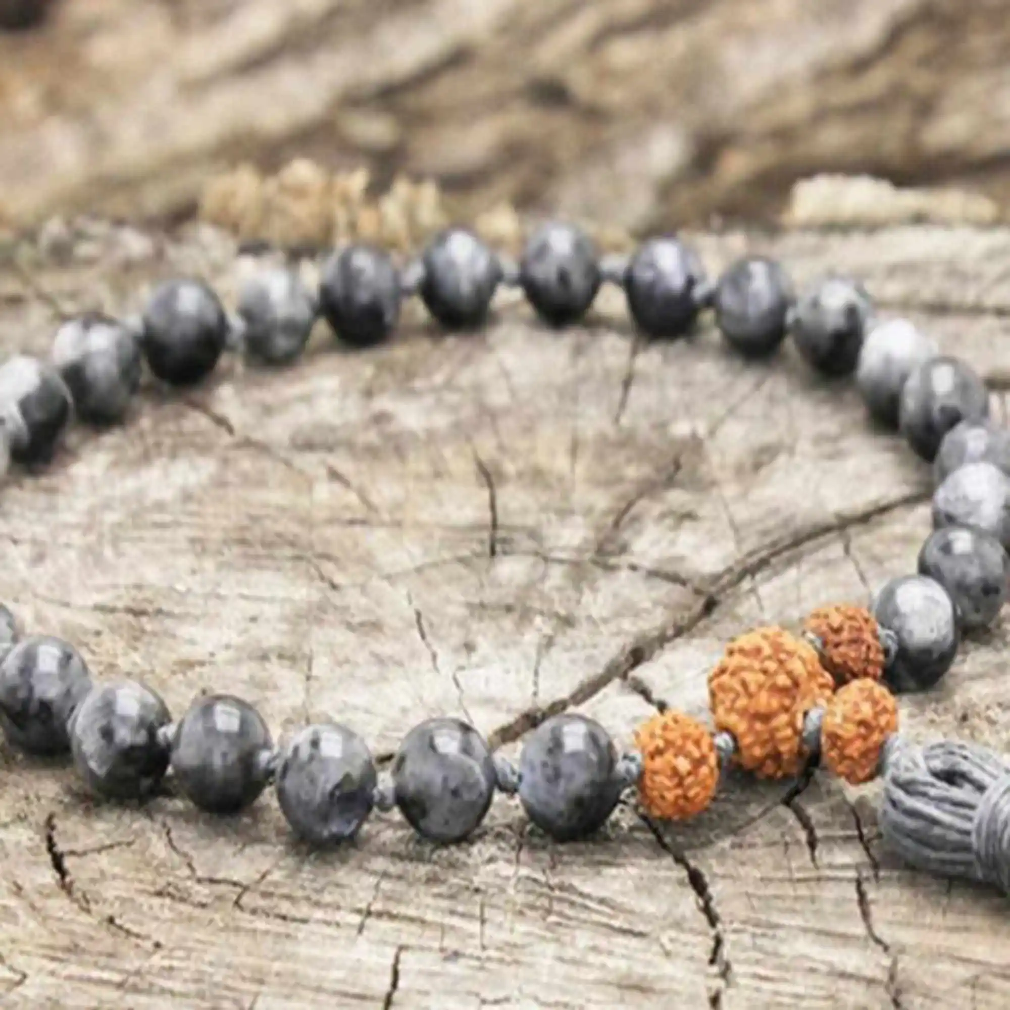 

8mm Natural knot Black Moonstone Beads Rudraksha necklace Inspiration Calming Yoga spread Bohemia Seven Chakras Relief Glowing