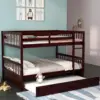 Wood Full Over Full Bunk Bed with Trundle, Bunk Bed Frame with Ladder, Solid Wood Frame & Safety Guardrails 3