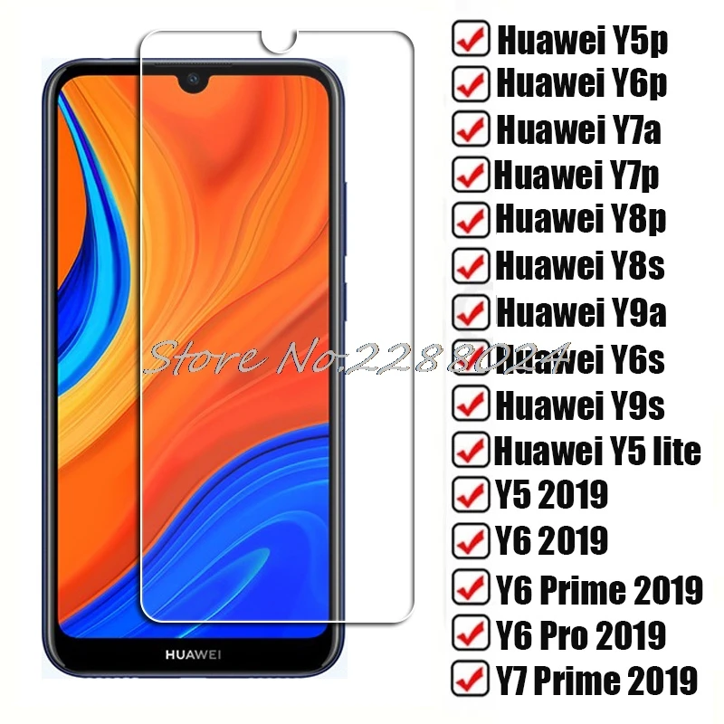 Vetro temperato HD per Huawei Y5p Y6p Y7a Y7p Y8p Y8s Y9a Y6s Y9s Y5 lite Y6 Prime Pro Y7 2019 Y5lite Pellicola proteggi schermo