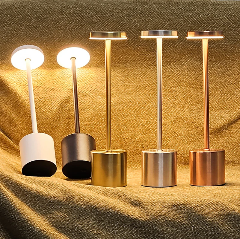 Cordless Table Lamp Nordic Style Alloy Body Touch Switch 3 Colors Rechargeable