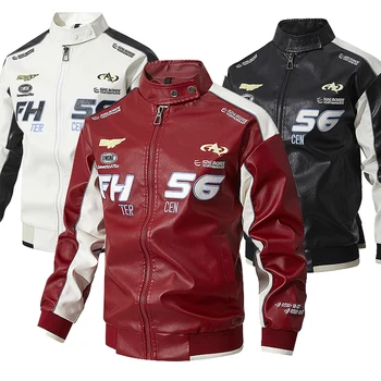 Cappotto da giacca con colletto alla coreana da uomo autunnale Giacca da moto in pelle nera Cerniera tinta unita Streetwear Giacca da motociclista invernale calda da uomo 1