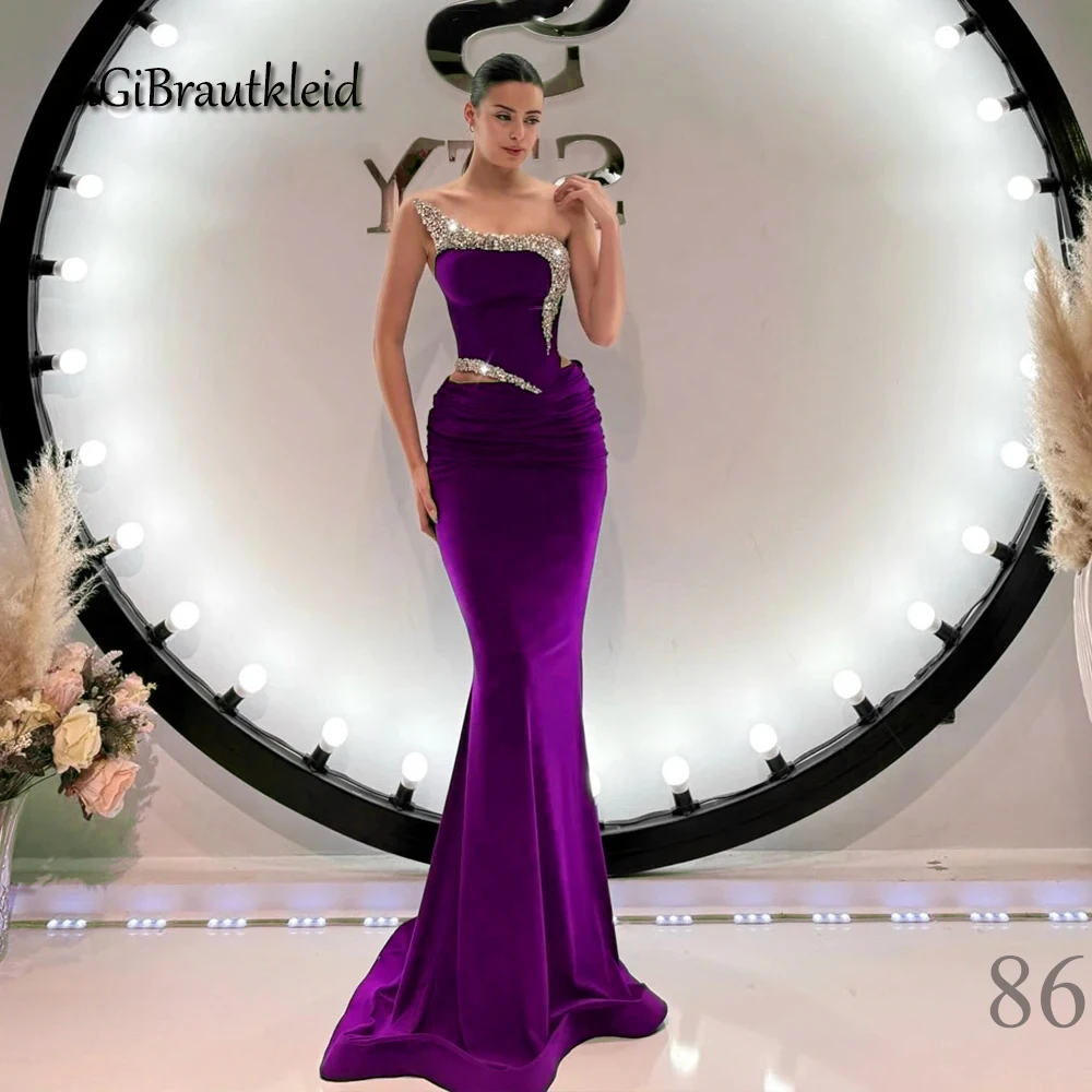 GiGiBraut Women Satin Occasion Dresses Mermaid Pleated Crystals One Shoulder Prom Gowns Robes De Soiree Customized cocktail dress evening dresses