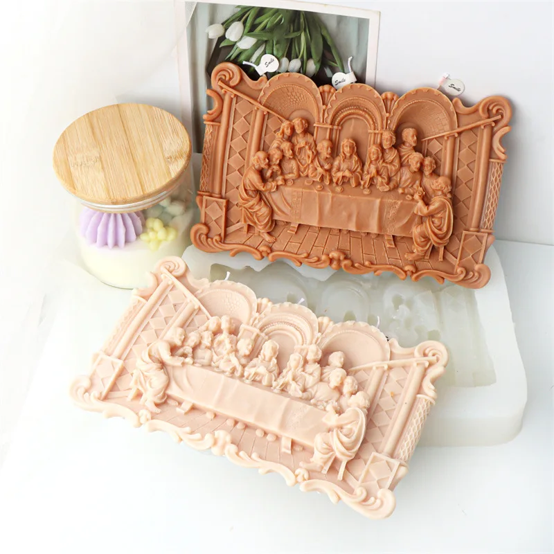2D European Character Statue Candle Silicone Mold Last Supper Jesus Statue Resin Gypsum Cement Silicone Mold