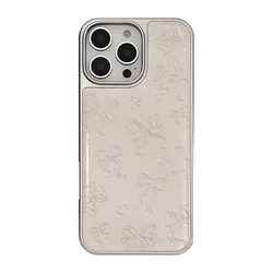 Elegant White Glossy Phone Case with Gilded Bow Ribbon and Heart Print Design - iPhone 12 Pro (WHITE)