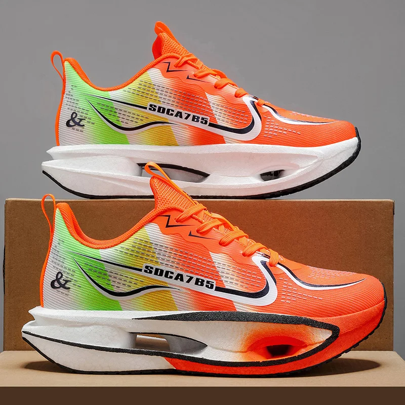 Unisex Lightweight Breathable Running Shoes - Cushioning and Wear-Resistant Technology, White/Blue/Orange Combination, Low-Top Mesh Design Suitable for Marathon, Sprint and Casual Wear - All-Season Sneakers, Flexible Rubber Sole