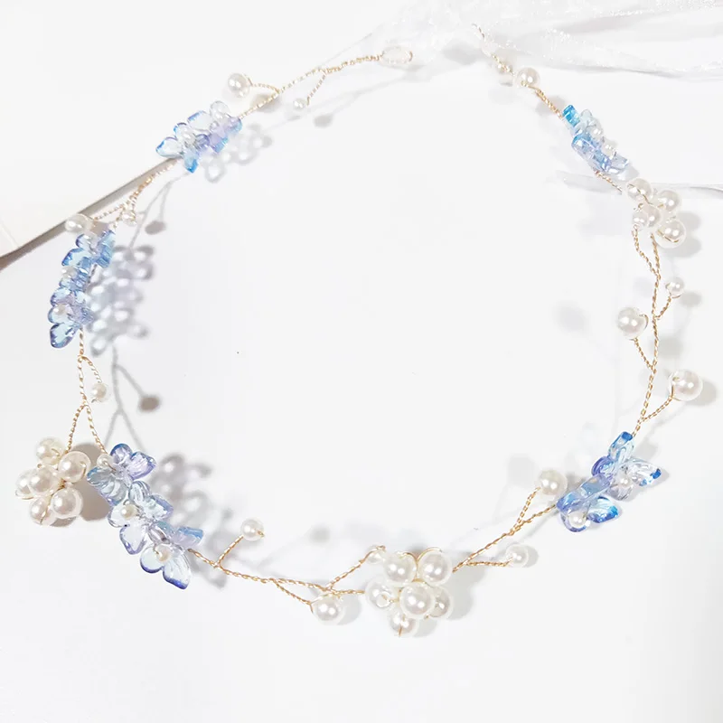 Elegante Mädchen Stirnband Perle Blau Schmetterling Haar Kopfschmuck Baby Mädchen Blumenkranz Braut Girlande Kopf Hoop Hochzeit Stirnbänder – Detail 15