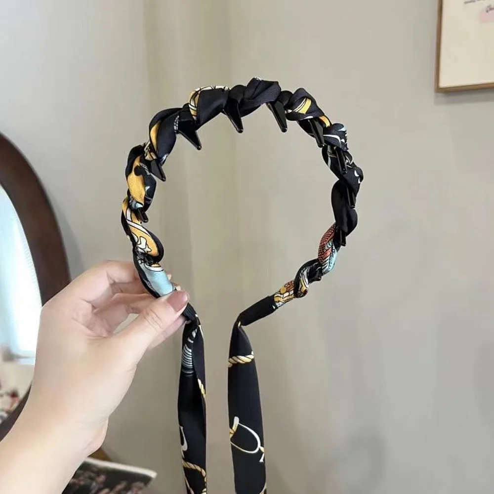 Vintage-Druckkette, langes Band, Haarband, französischer Perlen-Streamer, gebundenes Haar, integriertes Premium-Mode-Haar, geflochtenes Haar-Accessoire – Detail 7