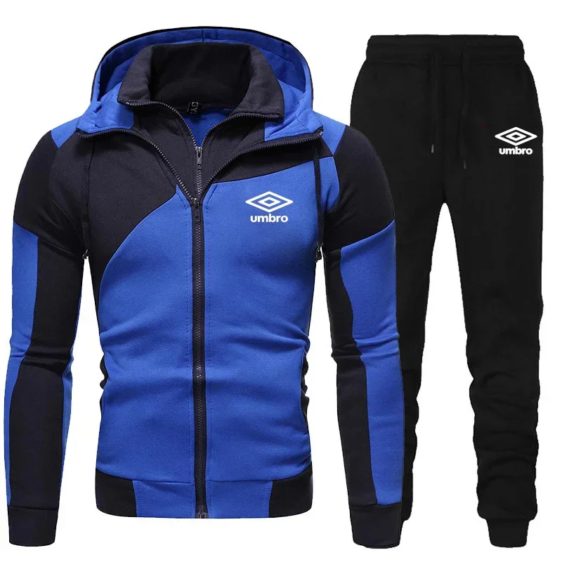 

Spring 2024 New casual men's sportswear Fashion hooded patchwork zipper Jacket Umbro+ Pants suit Men's hooded sweater set