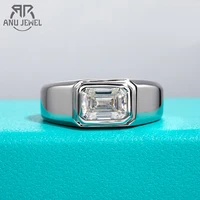 AnuJewel 2ct D Color Emerald  Moissanite Men Ring 925 Sterling Silver 18K Gold Plated Engagement Rings For Man Jewelry Wholesale 1