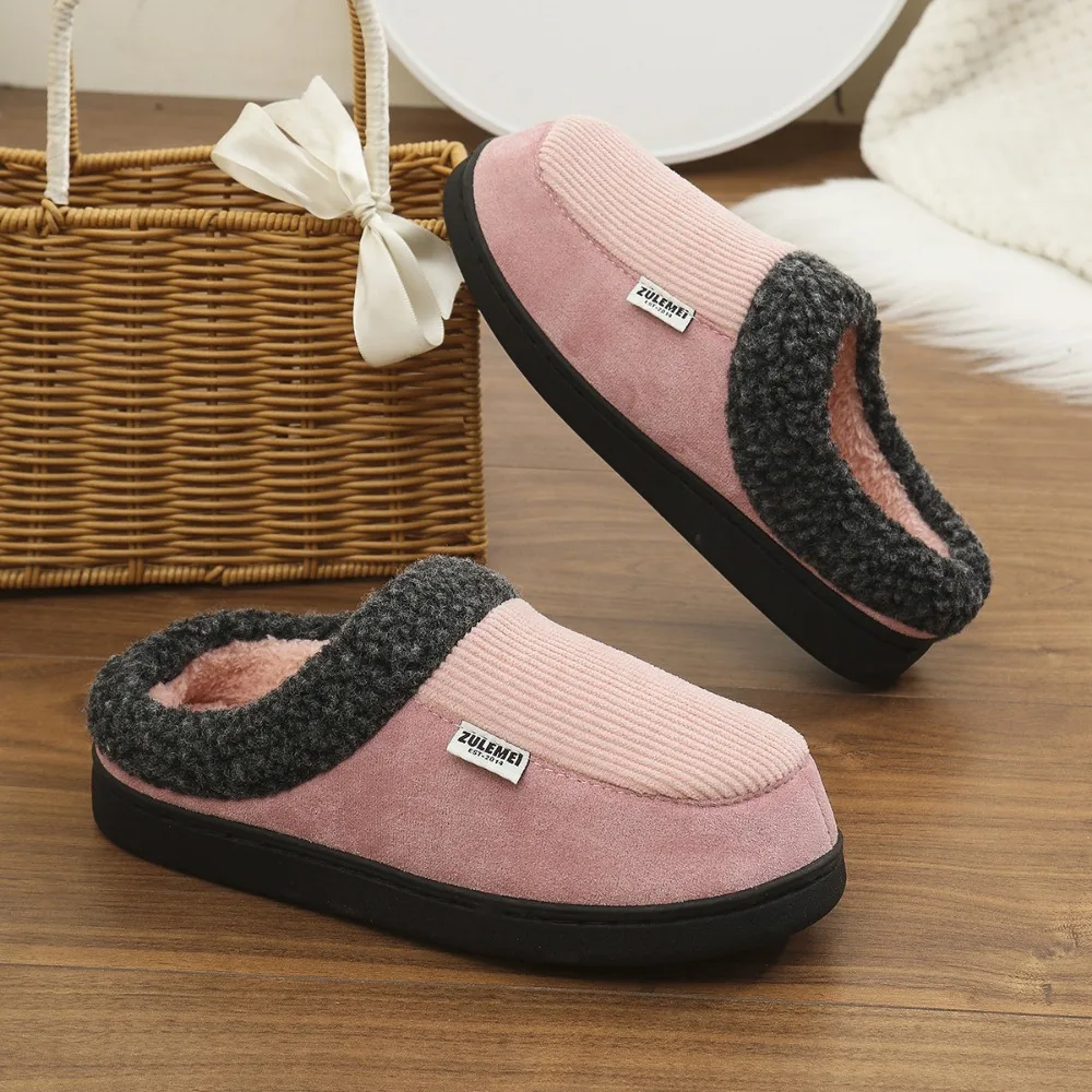 Men Winter Warm Cotton Slippers with Fur Plush Fuzzy Fluffy Indoor House Shoes Outdoor Fashion Comfortable Soft Male Footwear