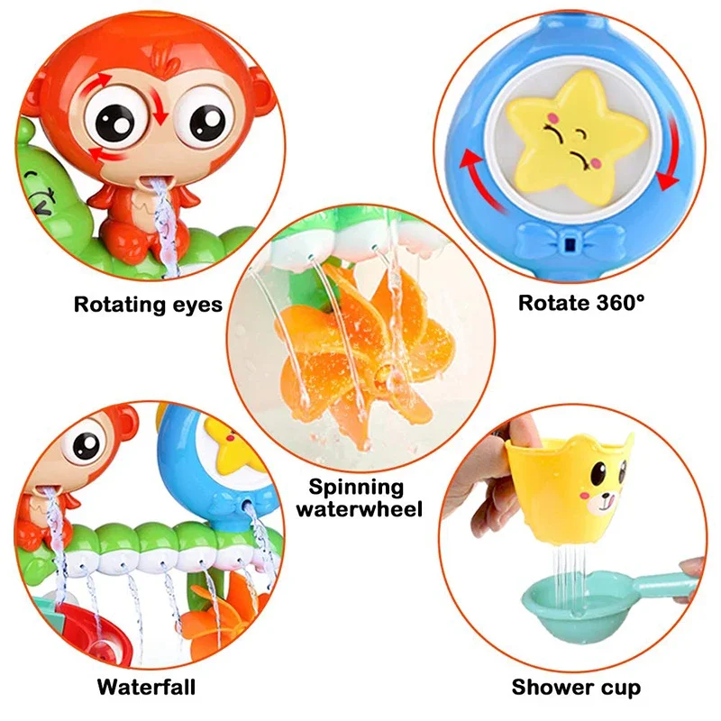 Baby Bath Toy Wall Sunction Cup Track Water Games Children Bathroom Monkey Caterpilla Bath Shower Toy for Kids Birthday Gifts 5