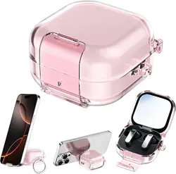2026 Galaxy Buds 4 Pro Protective Case with Phone Stand, Soft TPU Cover with Carabiner & Cleaning Pen - Buds 4 case (Transparent pink)