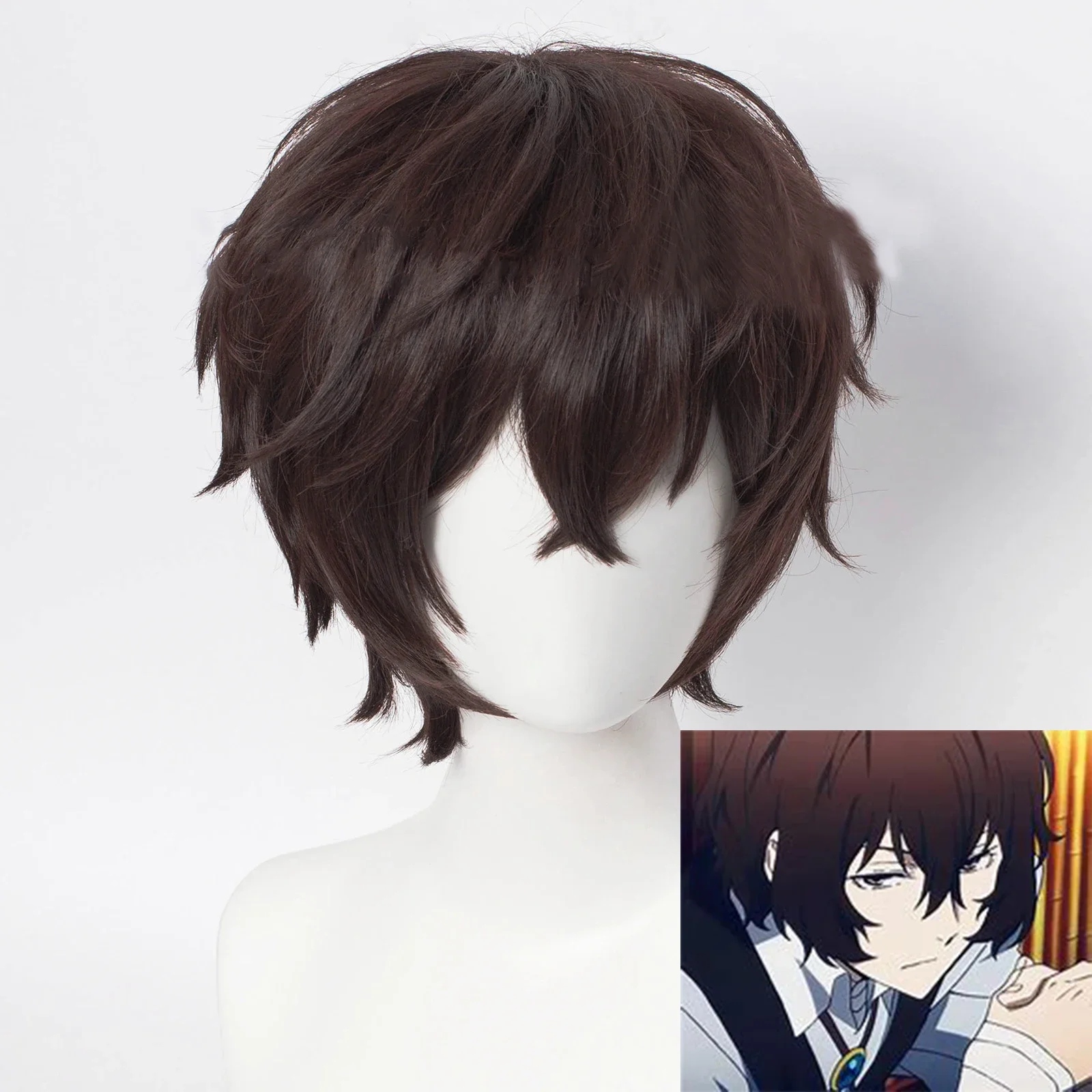 

Dazai Osamu Wig Anime Bungo Stray Dogs Cosplay Short Brown Black Heat Resistant Synthetic Hair Halloween Party Wigs + Wig Cap