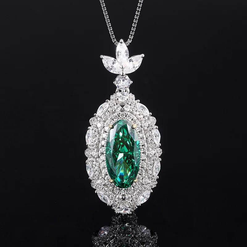 

Sparkling Lab Created Emerald Denier Shape Pendant Necklace For Women S925 Sterling Silver Luxury Jewelry Mother's Birthday Gift