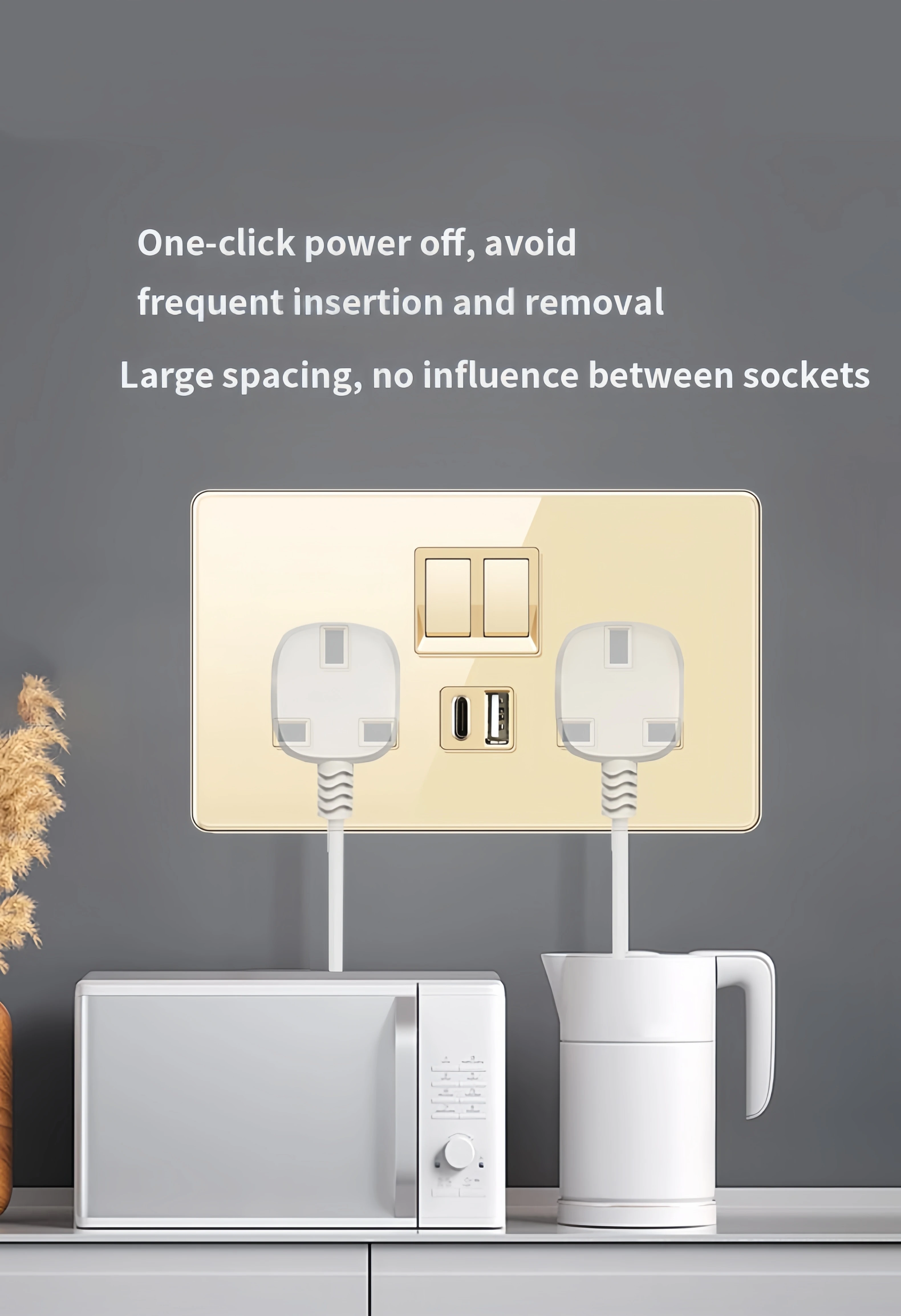 gold glass wall socket installed