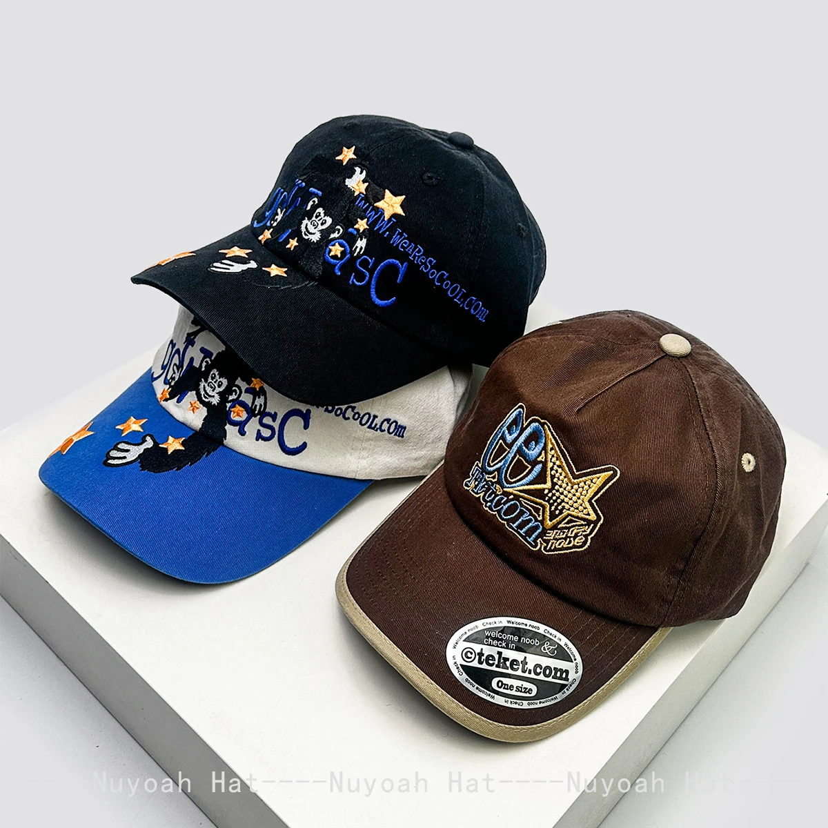 Neue Retro-Baseballkappen für Damen und Herren mit Orang-Utan-Stern-Stickerei, Sonnenschutz, Vielseitige Farbblock-Schirmmützen, Modisch