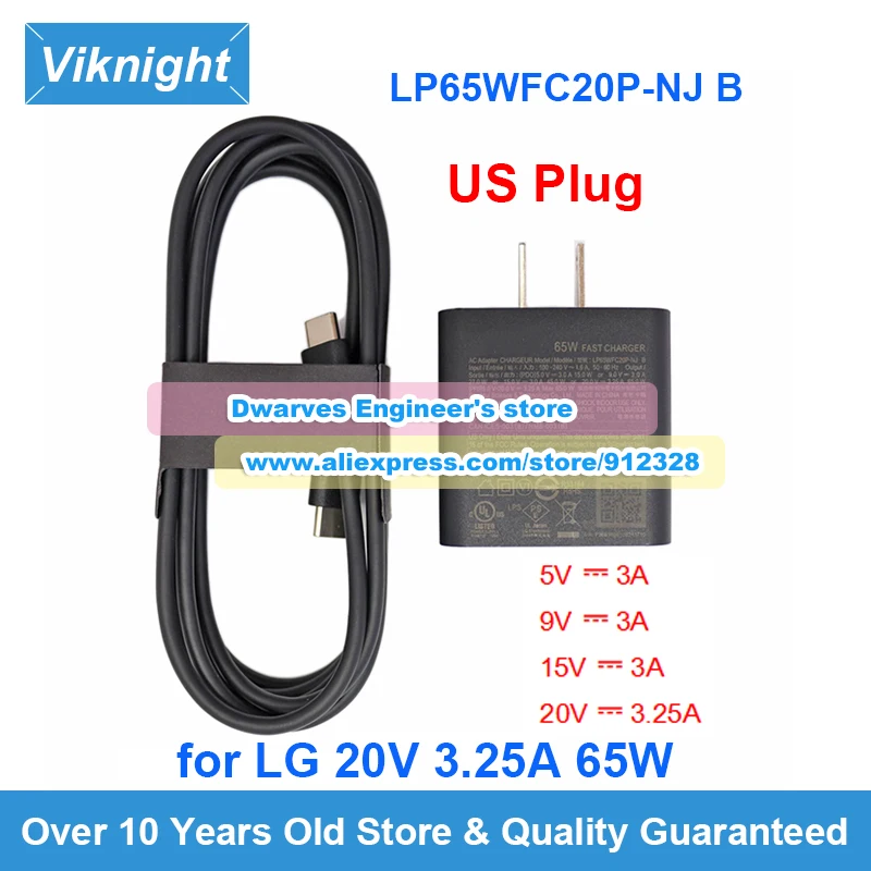 

Подлинный адаптер переменного тока для розетки стандарта США, зарядное устройство LP65WFC20P-NJ Для блока питания LG 20 в 3,25 а 65 Вт