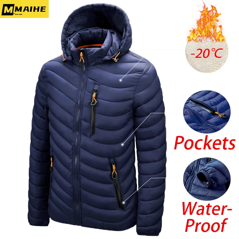 

2023 Men New Autumn Winter Warm Waterproof Parkas Jacket Coat Mens Hooded Casual Outwear Detachable Hat Outfits Parkas Coat Male