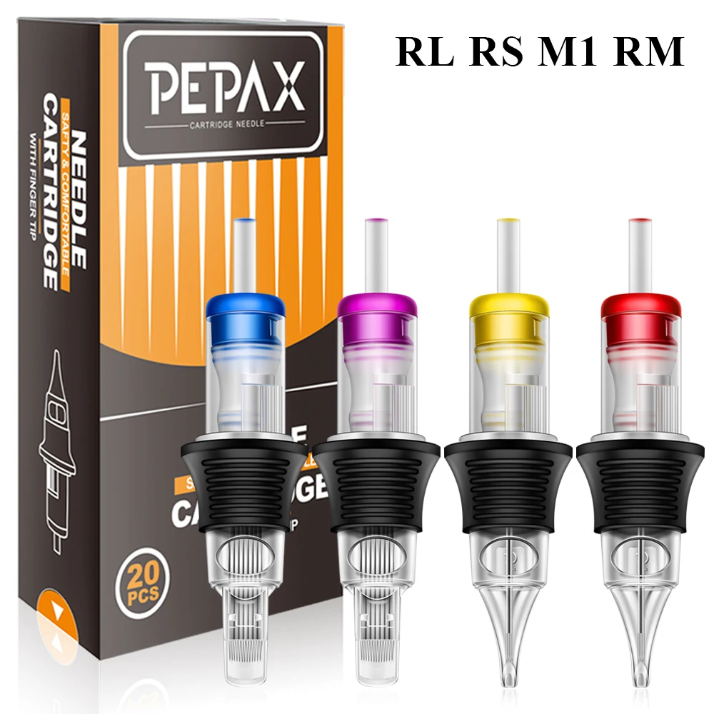 20Pcs Pepax Tattoo Cartridge Tattoo Needles Rl Rs M1 Rm 0.35Mm Cartuccia Tattoo Needles Per Tattoo Pen Machine Grip