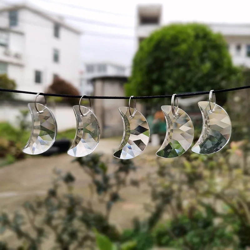 30mm Crystal Moon Suncatcher Chandelier Prism Parts Home Wedding Party Decoration Sun Catcher Pendant DIY Jewelry Making 5pcs sun catcher crystal pendant sun catchers