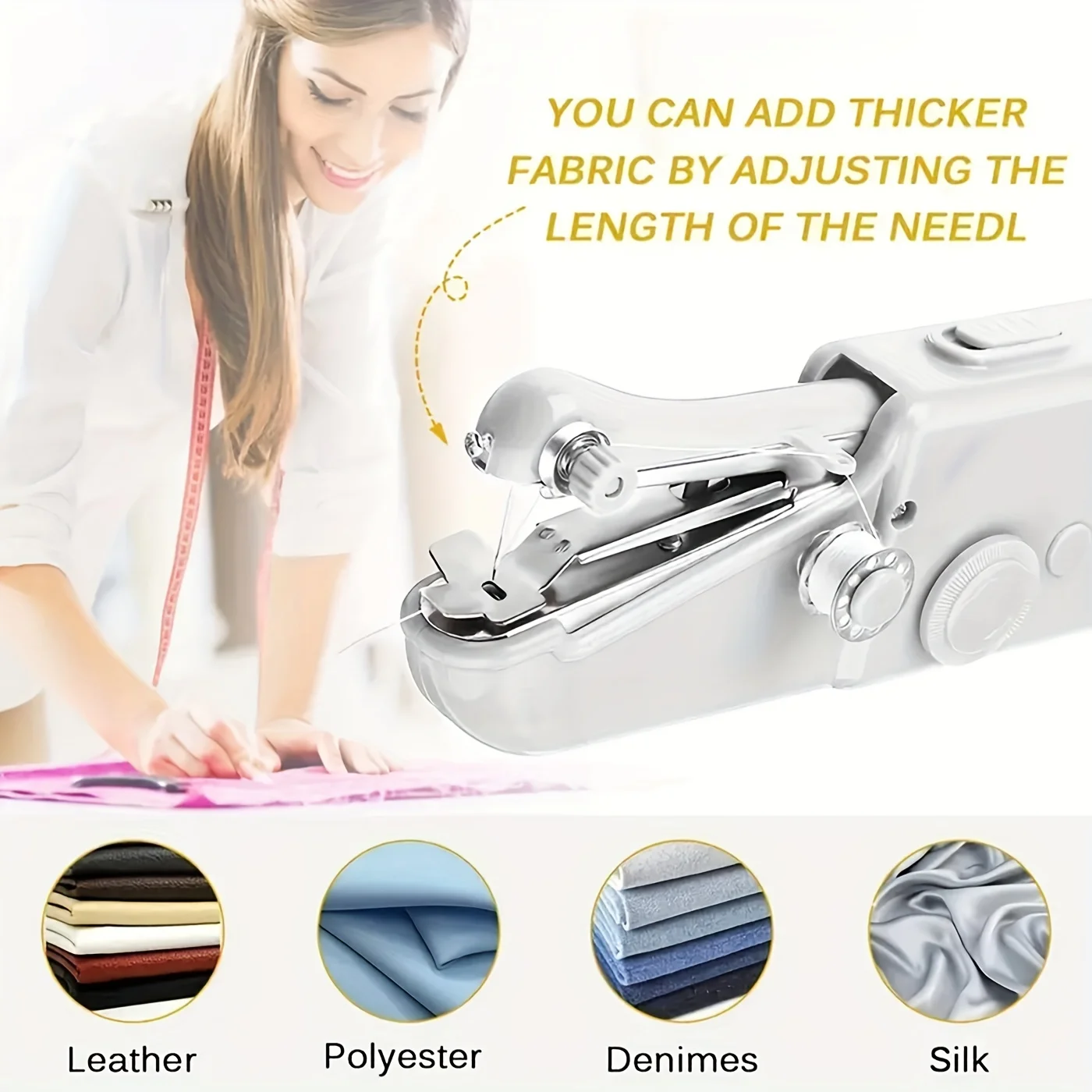 1pc Mini Portable Handheld Sewing Machine, Quick Stitch Tool for Fabric, Cloth, Clothing 6