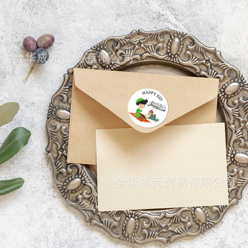 90pcs Eid Mubarak Paper Sticker Labels Ramadan Gifts Candy Bag Packing Self-adhesive Stickers For Islamic Muslim Party Decor