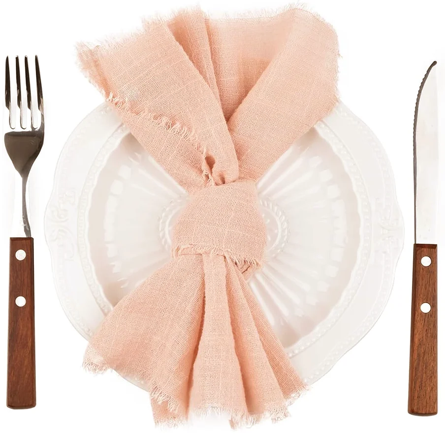 50pcs 32x32cm Terracotta Gauze Cotton NapkinReusable Tea Towel Wedding Party Christmas Table Decor Retro Burrs napkin Wholesale 3