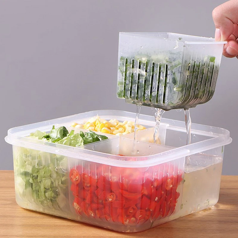 4 Grids Food Fruit Storage Box Portable Compartment Refrigerator Freezer