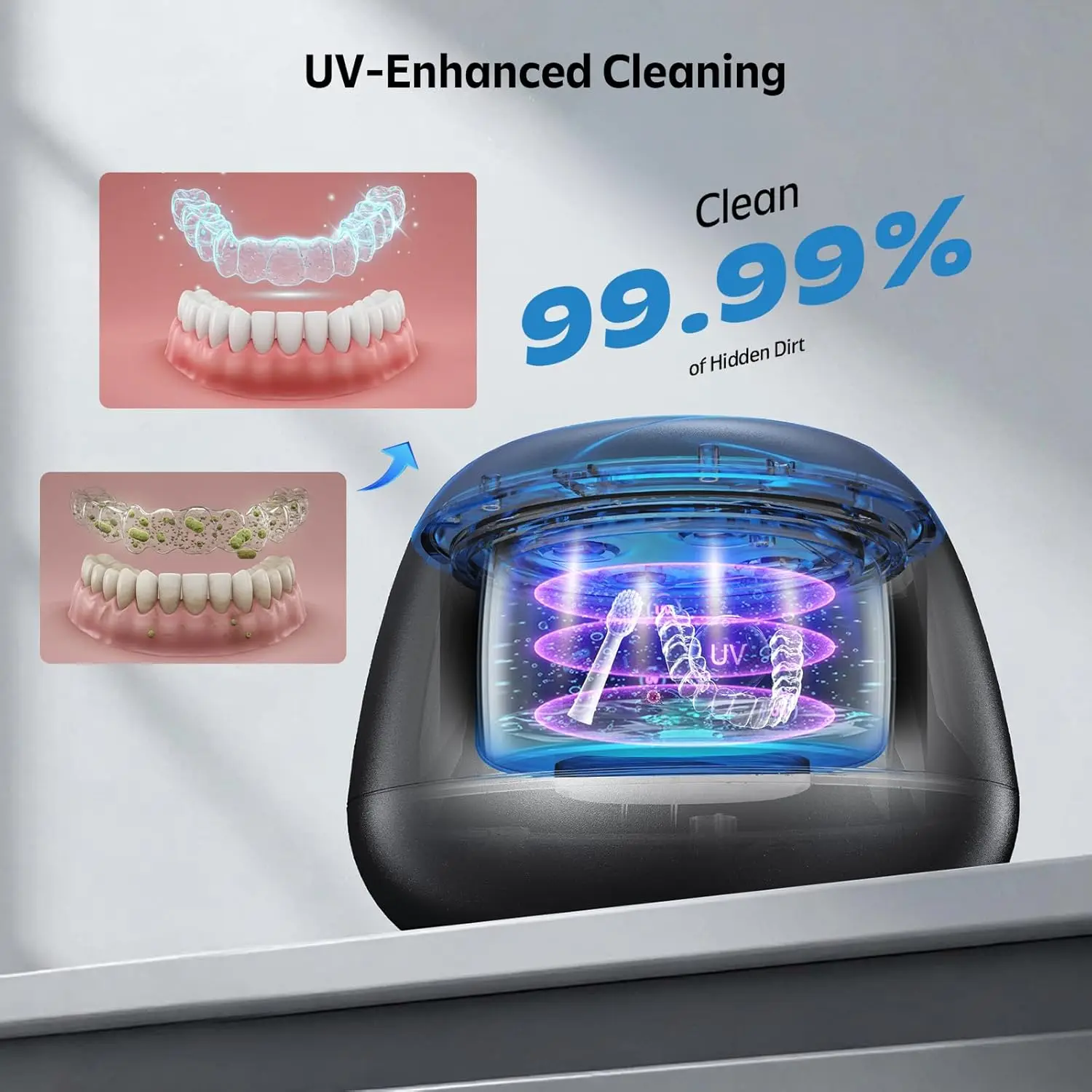 KUNPHY Ultrasonic Retainer Cleaner Machine UV Dental Pod 200ML 48kHz Deep Cleaning For Dentures Mouth Guards Jewelry_voghion.com