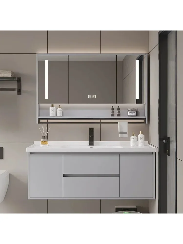 Bathroom Cabinets Ceramic Integrated Basin with Lamp Mirror Cabinets Wall-mounted Simple Furniture Arredo Bagno