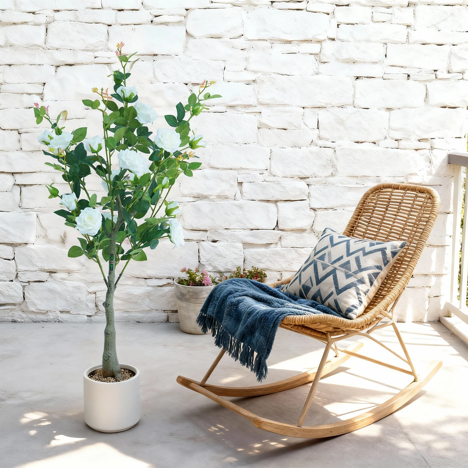 2 Stück 120 cm große künstliche Rosenbäume, Blumenbodenpflanzen mit realistischen Blüten, künstliche Rosensträuße im Topf für Zuhause, Eingangsbereich – Detail 5