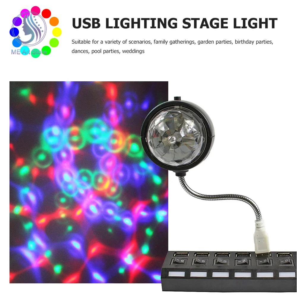 

2 in 1 USB LED Colorful Rotating Disco Ball DJ Party Lights 4W 1 LED Stage Light For Christmas Wedding Sound Party Lights