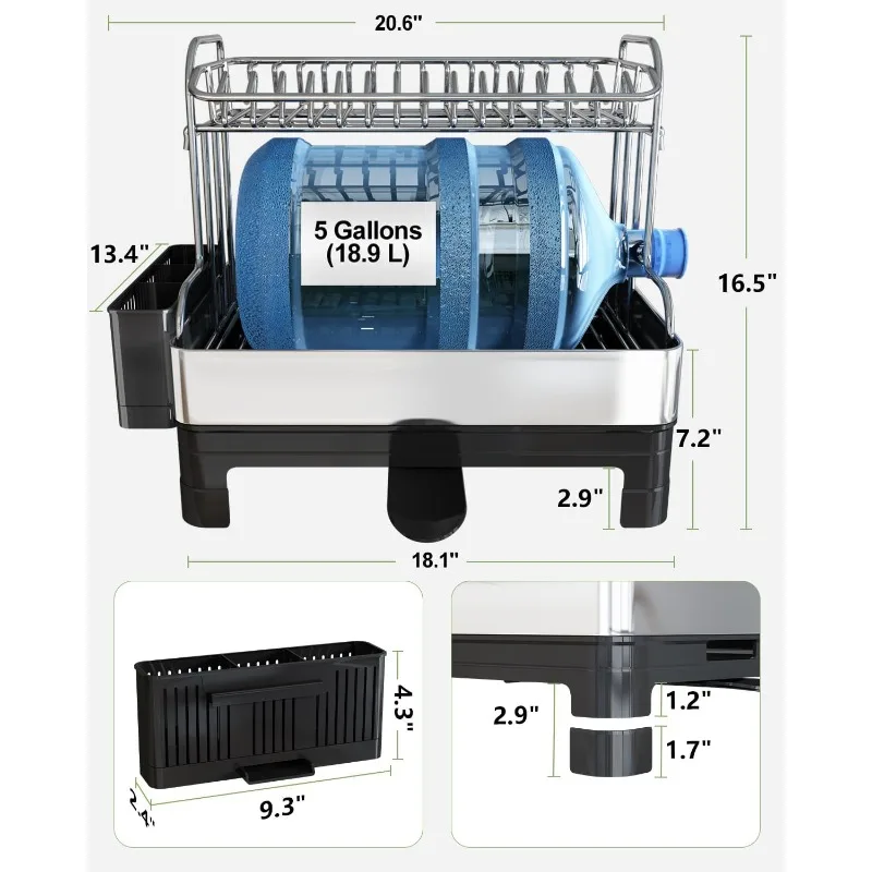 Stainless Steel Dish Drying Rack, Extra Large Dish Racks for Kitchen Counter, 2 Tier Dish Drainer and Drainboard Set 2