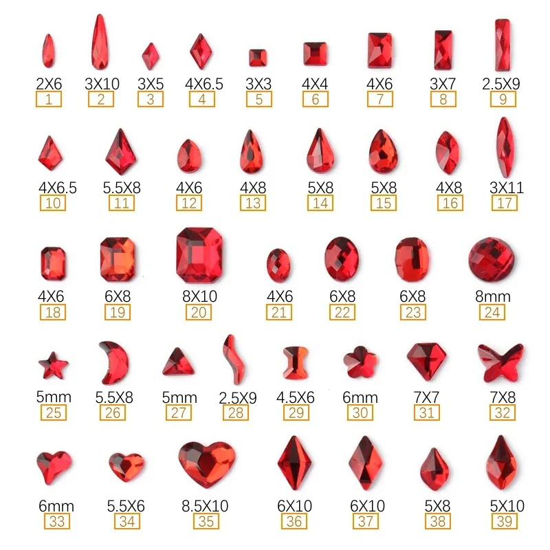 Großhandel Red Saim Mehrere Formen Nagelrhinestone mit flacher Rückseite, speziell geformte Kristalle, Nagelkunststeine, 3D-personalisierte Dekoration – Detail 1
