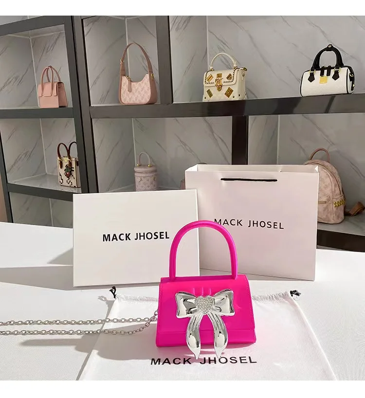 Luxury Satin Square Bag Women Elegant Handbag Glitter Diamonds Metal Bow Evening Bag Wedding Party Clutch Purse Crossbody Bag