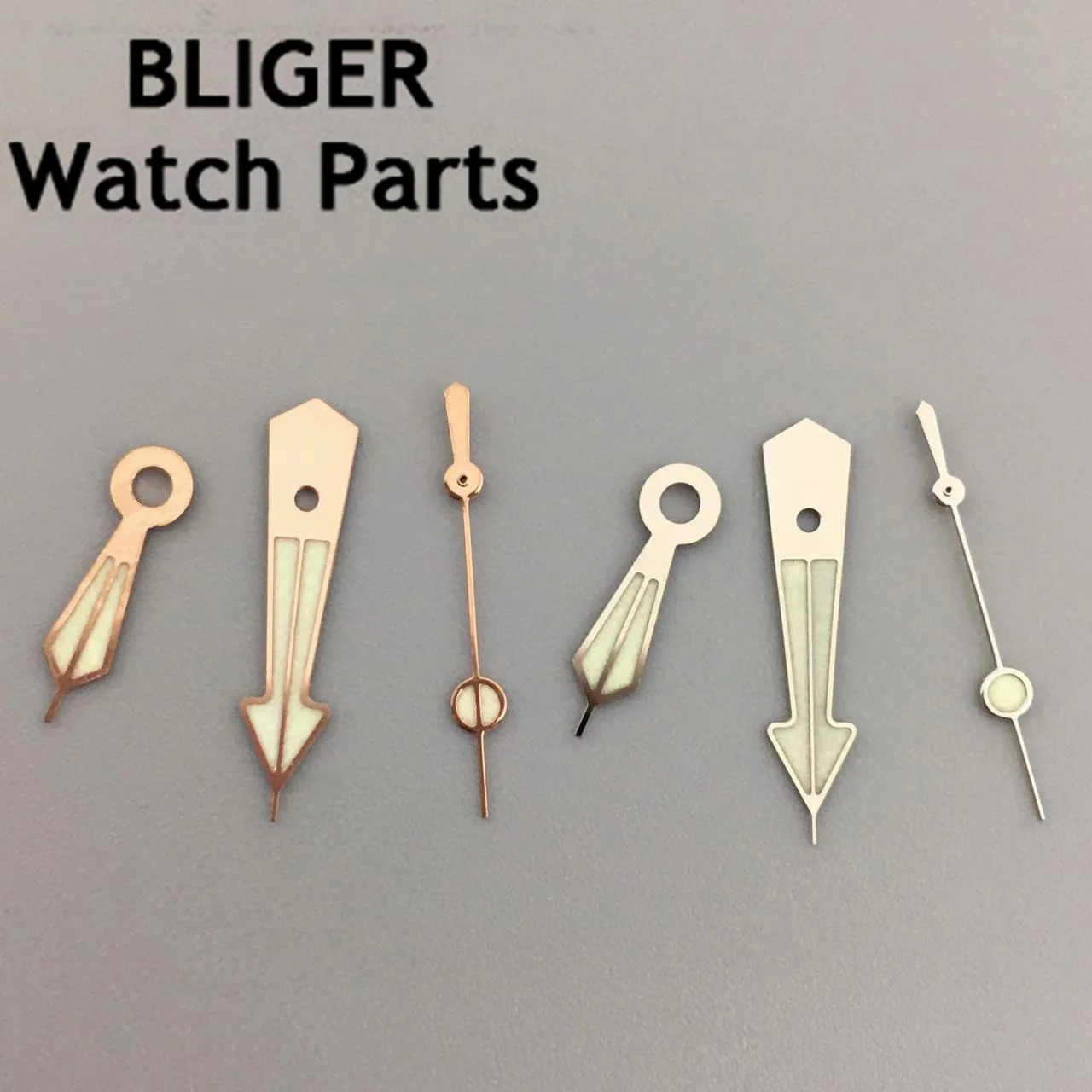 

BLIGER silver rose gold watch hands green super luminous hands fit NH35 NH36 movement