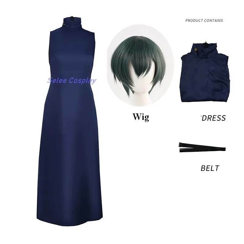 Mai Zenin Cosplay Costume Sleeveless Dress Outfit Wig Women Zen in Mai Adult Halloween Carnival Party RolePlay Suit Women Set
