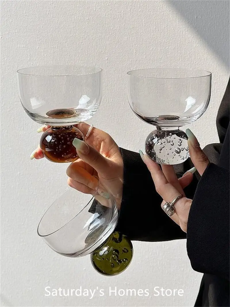 Round Bead Bubble Ice Cream Cup Light Luxury Vintage Ins Style Glass Cup Dessert Milkshake