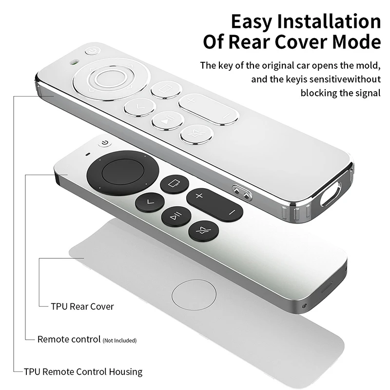 TPU Silver Edge Case Compatible With Apple TV 4K/HD Remote Control Prevent Scratches Drop Protection Transparent Protective Case 2