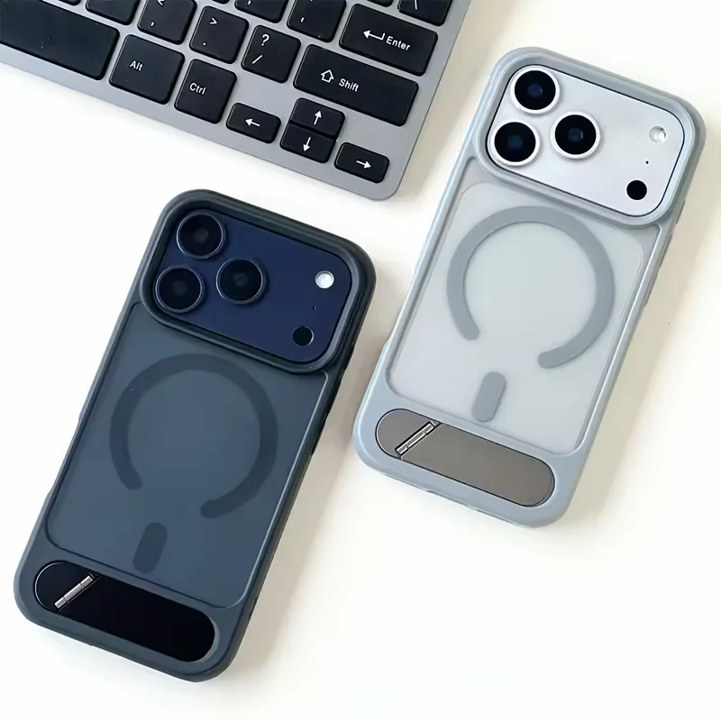 Luxury Alloy Bracket MagSafe Phone Case with Magnetic Wireless Charging and Shockproof PC Cover