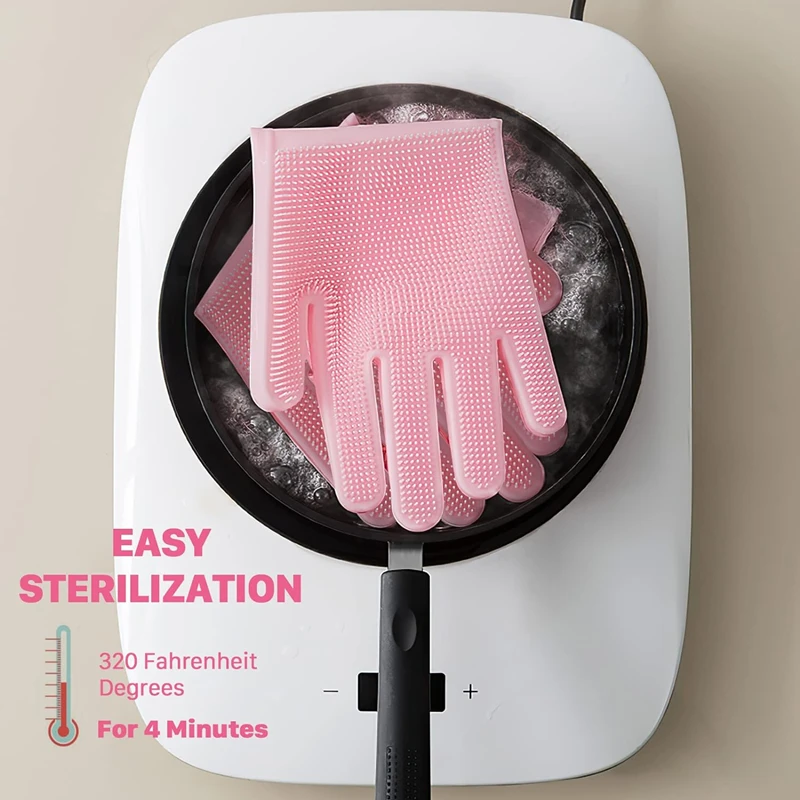 Dishwashing Cleaning Gloves Magic Silicone Rubber Brush Gloves for Household Kitchen Cleaning Pet Cars