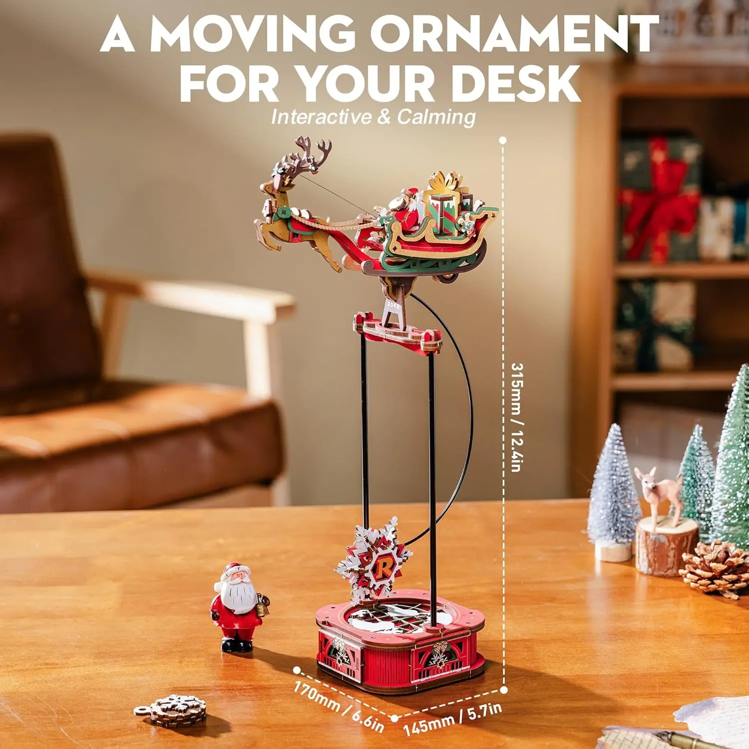 Robotime Rokr Gravity Swing Model Building Kit 3D Wooden Puzzle kit Santa on Sleigh kit Ocean Fisher kit Best Gifts for Adults T — Color: Santa on Sleigh