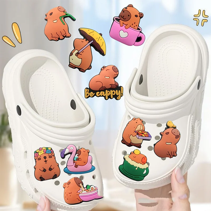 10/30/50/100Pcs Cute Capybara Shoe Charms Funny Animal Relax Cartoon Decor for Clogs Sandals Shoe Buckle Accessories Party Gifts