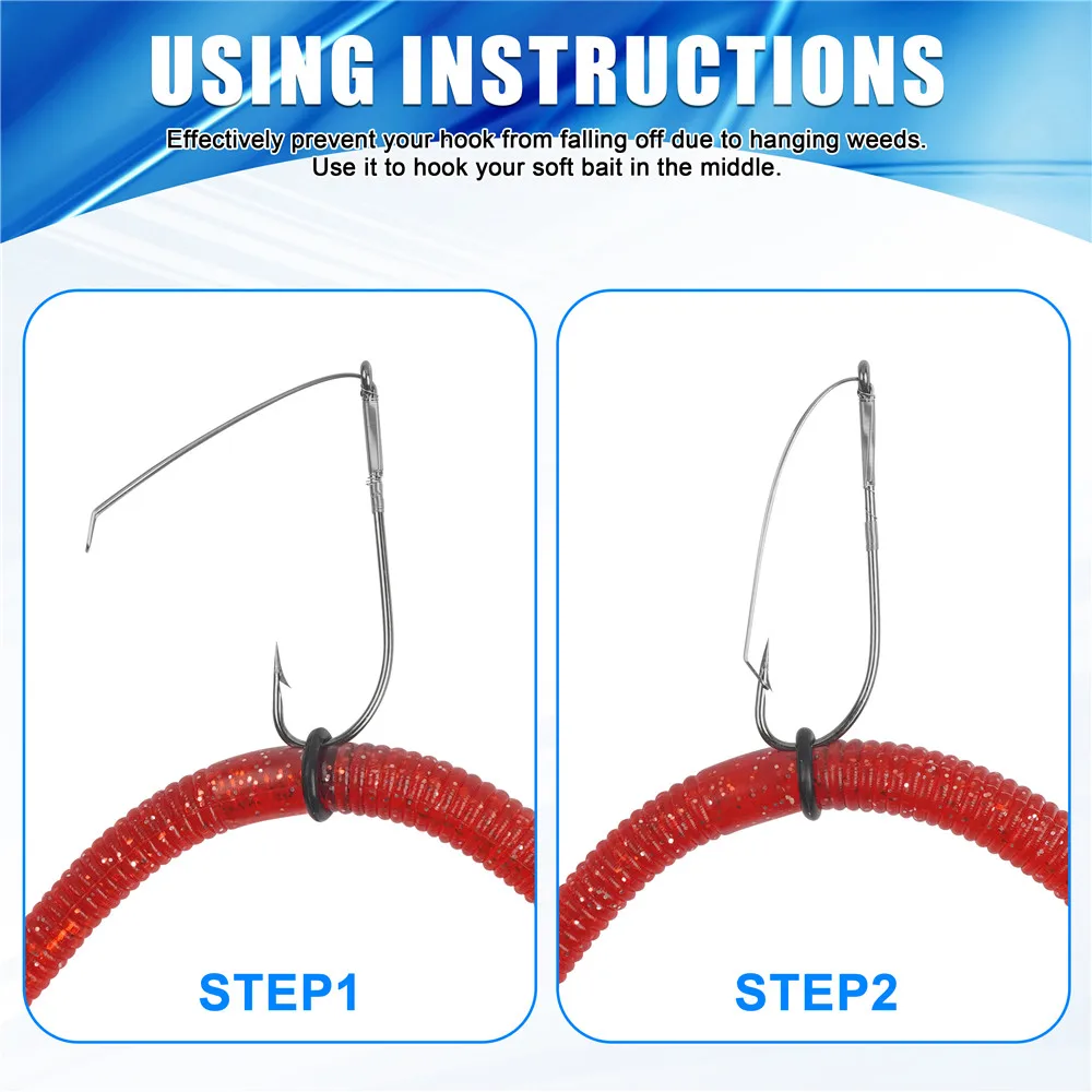 30 Stück Weedless Wacky Rig Haken Bass High Carbon Steel Angelhaken Lange Neko Haken Anti-Hängen für Wacky Rigging Wurm Köder – Detail 5