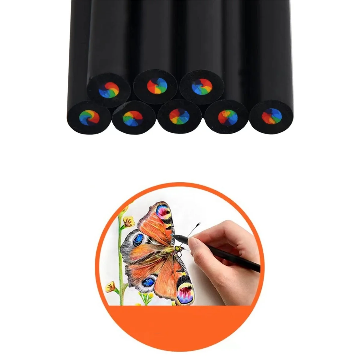 12 Stück Regenbogen-Bleistift, bunter Bleistift, 7-farbig, Holz, buntes schwarzes Holz, Malzubehör, Weihnachten, Halloween, Black Friday-Geschenk – Detail 6