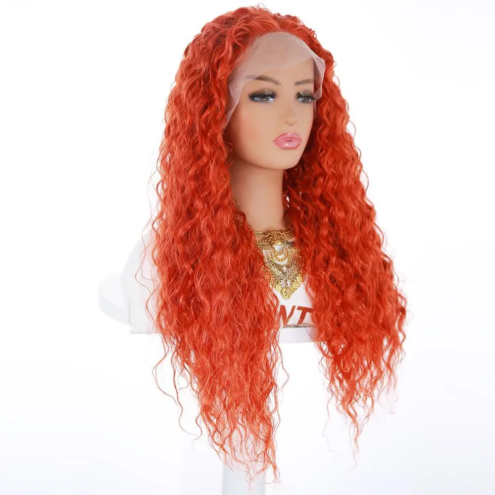

Girls' long lace orange curly hair with small curls and medium parting High Temperature Fiber Synthetic Wigs Pelucas Daily Party