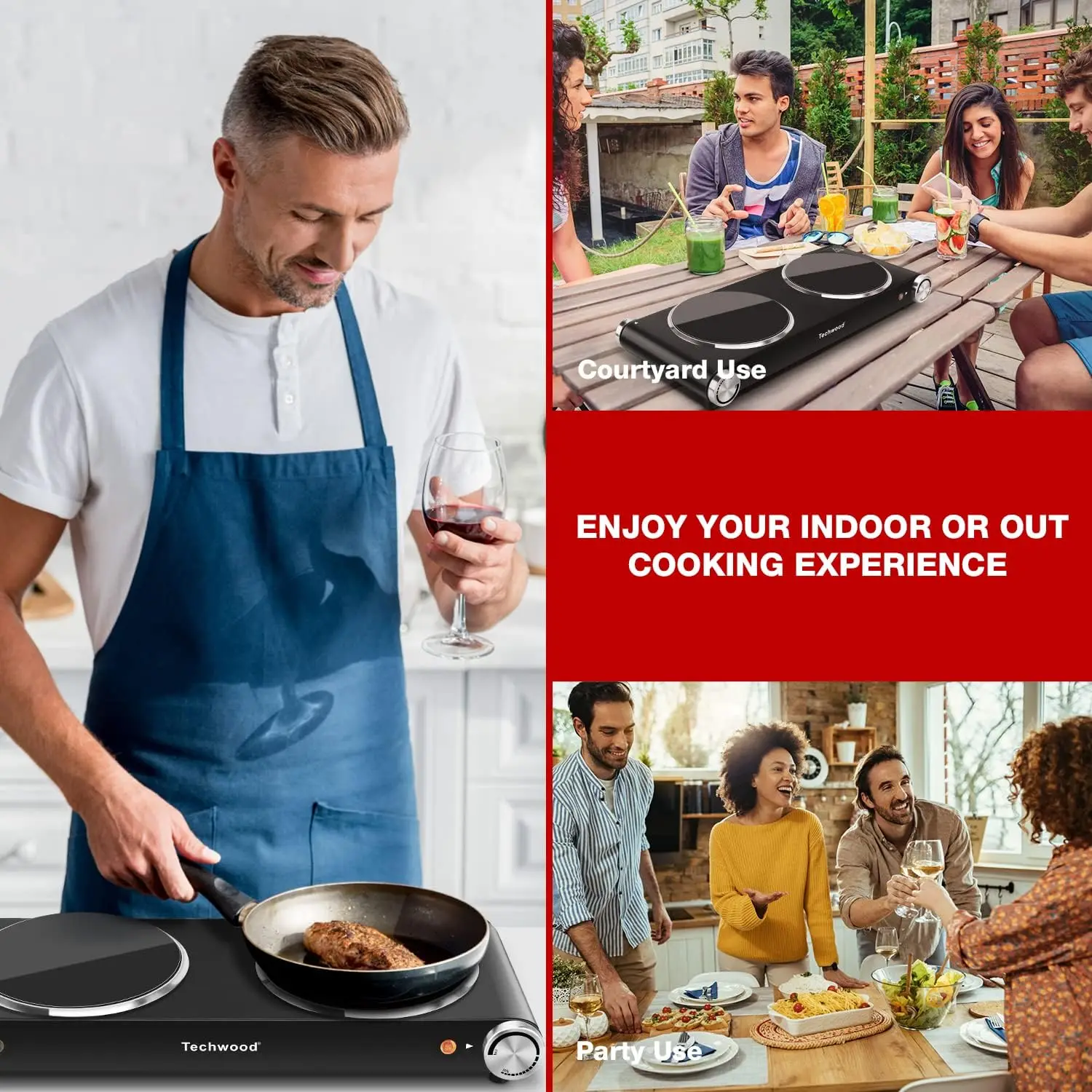 Turkwood Electric double hot plate 1800W, countertop stove, double stove burner for cooking, infrared ceramics 3